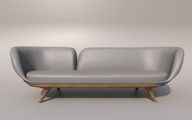 A four-seater sofa on a solid teak base, shot against a plain studio backdrop.
